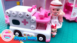 小宝宝生病了，小朋友开着救护车带着小医生去给小宝宝看病。